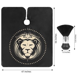 YELEGAI Professional Hair Cutting Cape with Neck Duster Brush, Large Size Salon Barber Cape for Men, Women and Kids, Black With Lion Pattern, Large