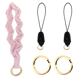 BIHRTC Macrame Keychain Wristlet Bracelet Keychains Wrist Keychain Wristband Key Chain Keyring Weave Wrist Lanyard for Women Car Keys Ring Holder ID Badges Card Wallet Phone