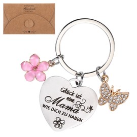 Hauojaus Geschenke für Mama​​ Geschenke für Frauen, Edelstahl Schlüsselanhänger 3 cm/1.18 Inch Durchmesser mit Lederumschlag, ​​Muttertagsgeschenke​​, ​​Beste Mama Geschenk​​ Schlüsselanhänger