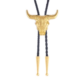 GelConnie Handmade Vintage Bolo Ties for Men Cowgirl Necktie Cowboy Bolo Tie Cow Skull Mens Western Costume Accessories Gold
