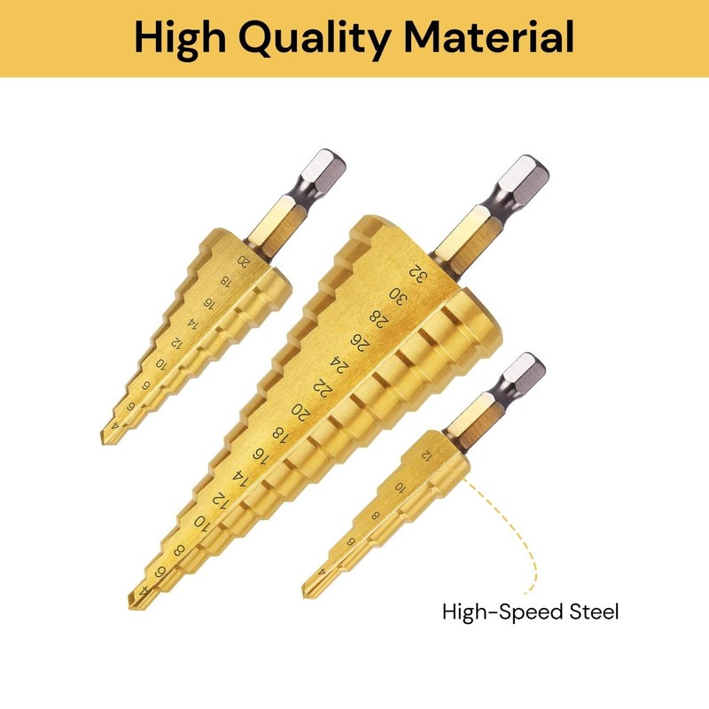 Spendeal 3-Piece Step Drill Bit Set, Hex Shank Quick Change