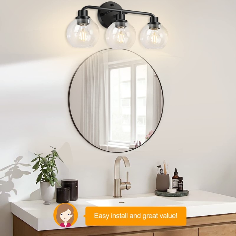 Bathroom Light Fixtures Black Vanity Light, 3 Light Modern Wall