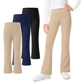 KEREDA Girls Flare Leggings Bell Bottoms School Uniform Pants High Waisted Flared Leggings for Teen Girls Black-Khaki-Navy 5-6 Years
