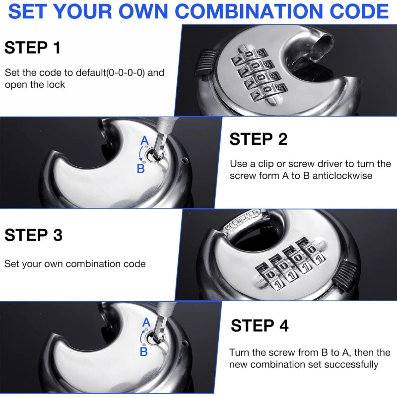 Kuahome 10 Packs 4 Digit Combination Locks Stainless Steel Disc