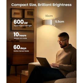 FULEN FULEN Akku Wandlampe Innen mit Bewegungssensor,Fernbedienung 3 Farben Wandlicht Up Down Innen LED Wandleuchte 3 Modi Wiederaufladbare Batteriebetriebene Wandlampen Helligkeit Einstellbar,Wei? 4 Stck