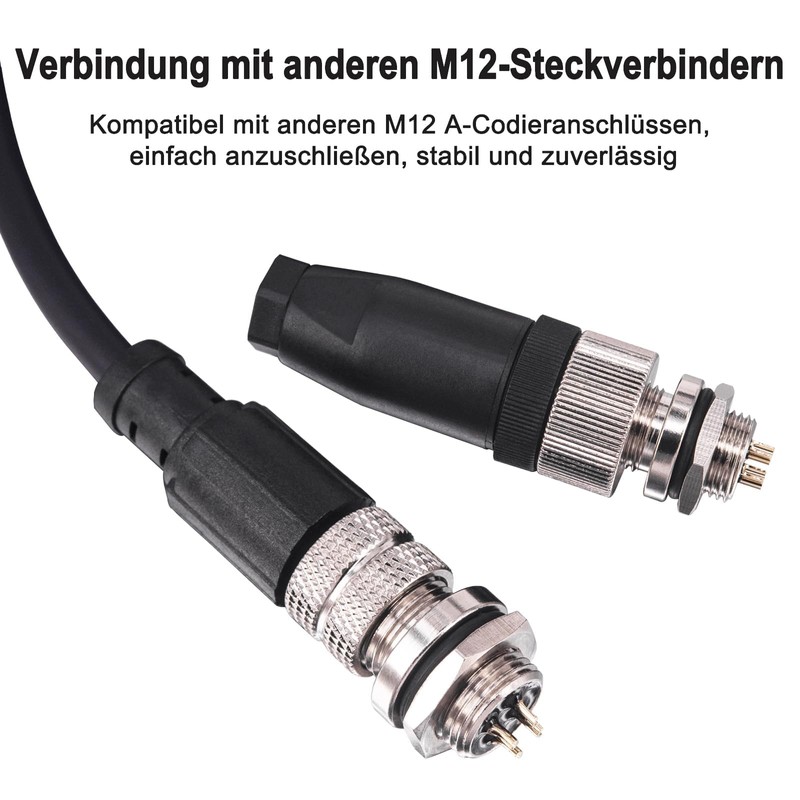M12 5-pin male panel mount socket sensor connector Lonlonty, thread