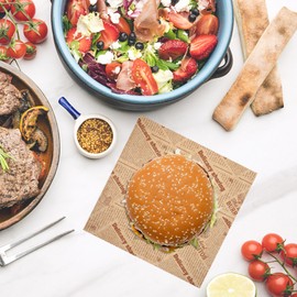 Parchment Paper Sheets 100Pcs Wax Wraps Sheets for Food, Greaseproof Newsprint Vintage Craft Paper for Burgers, Fries, Baking, and Party Use, 9.8x9.8 Inch Oilproof