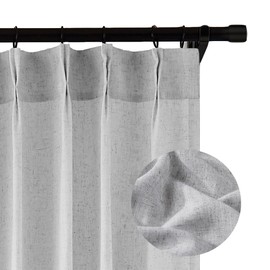 Hillcrest 120 Inches Light Gray Pinch Pleated Semi Sheer Curtains Linen Blend Light Filtering Window Curtain for Living Room Bedroom Pinch Pleat Back Tab Drapes with Hooks 2 Panels 40" W x 120" L