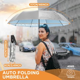 NINEMAX UV Umbrella for Sun Protection UPF 50+, 46 Inch Travel Compact Sun Umbrellas UV Blocking Small Auto Open Personal Portable for Walking (Light Blue)