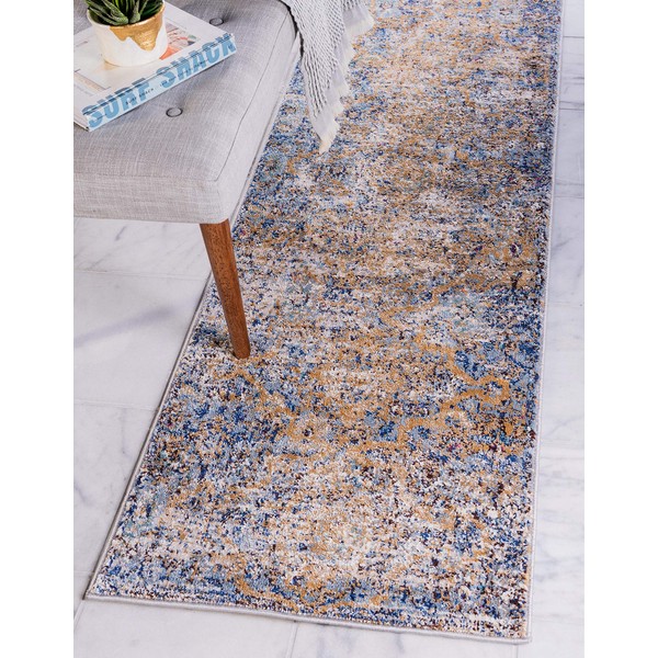 Unique Loom Augustus Collection Boho Traditional Vintage Light Blue Runner
