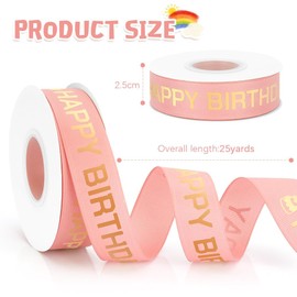 Rose Gold Ribbon for Gift Wrapping Satin Ribbon 1 Inch Happy Birthday Ribbon for Flower Bouquet Champagne Pink Birthday Ribbon for Baby Shower Invitation Floral Hair Balloons Craft Birthday Decoration