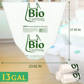 13 Gallon Biodegradable Kitchen Trash Bags, 100PCS Compostable Food Waste Bags Flat-top Heavy Duty Tall Large Garbage Toilet