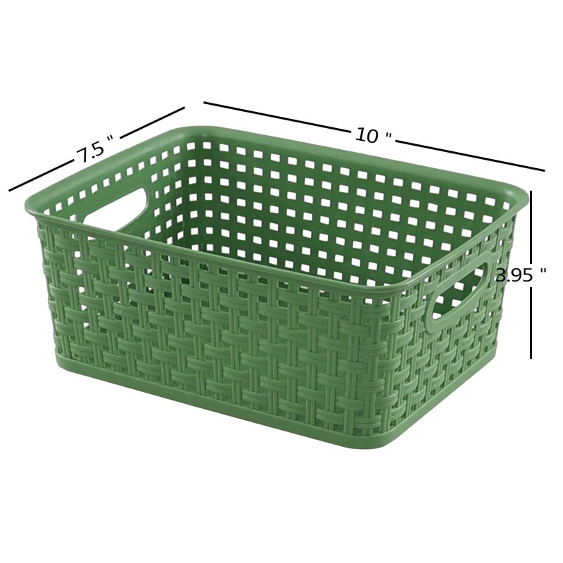 Rinboat Plastic Woven Storage Baskets, Rectangle Kitchen Organizer Bin, 6