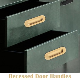 Deyixinup 2 PCS Side Hole Flush Pull Golden Oval Embedded Sliding Door Handle Stainless Steel Recessed Door Handles with Hidden Screws for Sliding Doors Cabinets Drawers Cupboard Wardrob