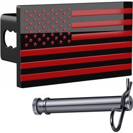 5"x3" American Black Flag Metal Hitch Cover (Fits 2.5" Receiver, Black and Red)