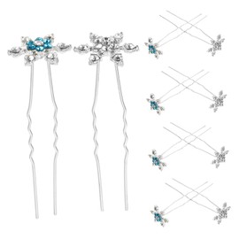 Baluue 10pcs Vintage U Shaped Snowflake Hairpins Sparkly Rhinestone Hair Clips for Bridal Headpieces and Women Hair Jewellery Blue Silver Decorative Accessories for Weddings