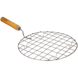 KSJONE Stainless Steel Multi-Functional Wire Steaming Cooling and Baking Barbecue Rack Round Wire Roaster Rack/Papad Jali/Roti Grill Round Shape with Wooden Handle