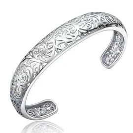 Classic Silver Cuff Bangles Creative Ethnic Hollow Flowers Bracelet For Women Wedding Jewelry Gift