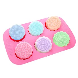 X-Haibei Round Mooncake Chocolate Lotion Bar Soap Cookies Wax Pink Silicone Mold Dia. 2.5inch, 1.5oz per Cell