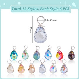 AHANDMAKER Pack of 72 Crystal Drop Pendants, 12 Colours, Glass Pendants, Faceted Teardrop Beads Pendant with Copper Wire for Jewellery Making, Home Decoration, Hanging, 8 x 10 mm