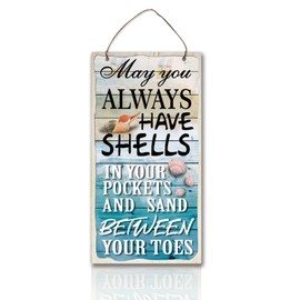 PLIGREAT Beach Wood Signs Decorative Hanging Signs Plaques Colorful Wood Wall Art Decor Wooden Hanging Door Decor for Beach House Summer House Home Wall Decorations Housewarming Gifts