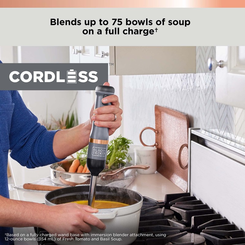 BLACK+DECKER Kitchen Wand Cordless Immersion Blender, Hand Blender with Charging