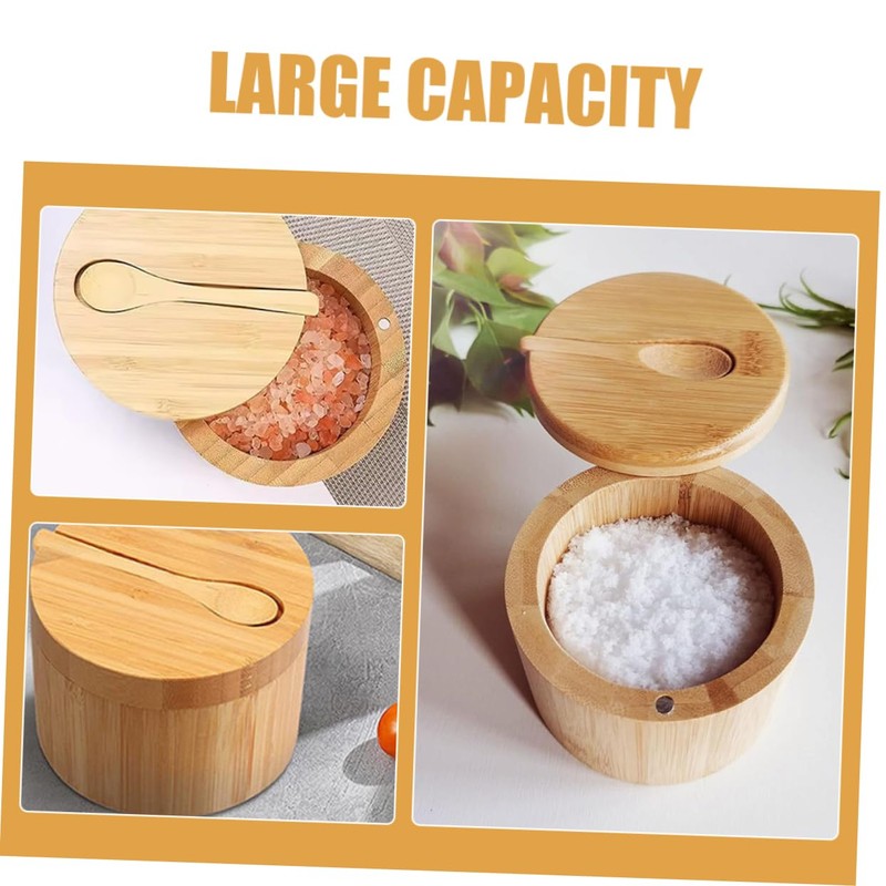 STOBAZA Multi-Function Wooden Salt Box Magnetic Lid Seasoning Canister Kitchen