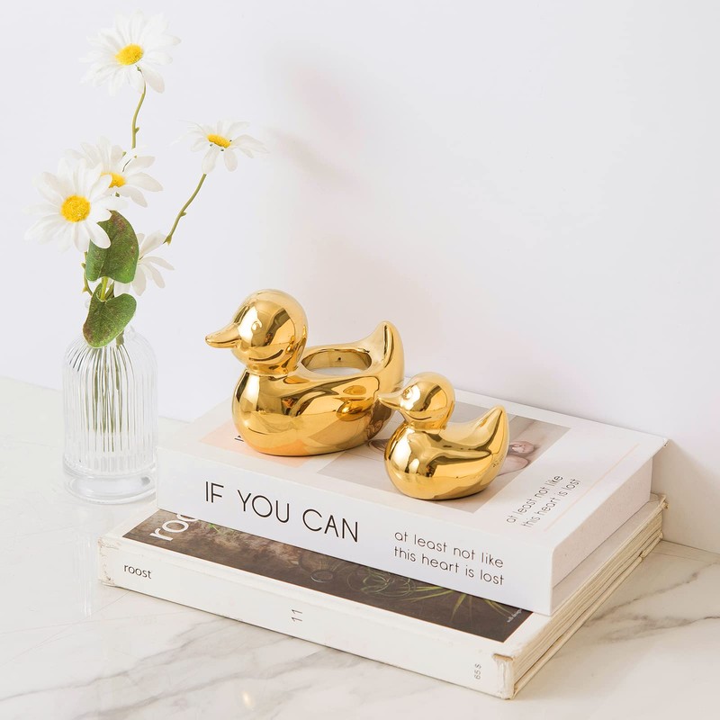 TQUPT Home Decor Golden Ceramic Duck Figurines, Home Decor Animal