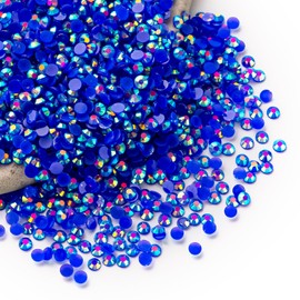 Deep Blue AB Rhinestones Bulk, 10000PCS Flat Back Round Jelly AB Rhinestones Non-Hotfix Crystal Gems Wholesale for Crafts Makeup Nails Face Tumblers Clothes Shoes Handmade Decoration 3mm