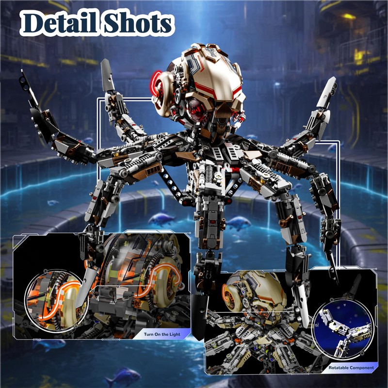 honchoes Mechanical Octopus Building Set, Sea Animal Collection with Light