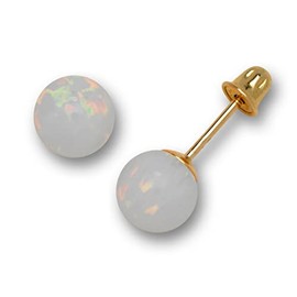 14K Yellow Gold Colors of Simulated Fire Opal 6mm Ball Post Stud Screw-back Earrings (Fiery-White)