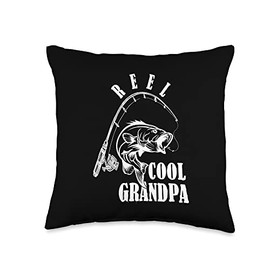 Father's Day Grandpa Fishing Reel Cool Pops Joke Father's Day Funny Grandpa Fishing Reel Cool Pops Dad Joke Throw Pillow, 16x16, Multicolor