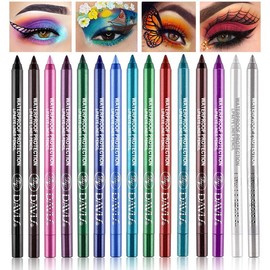 15 Colorful Eyeliner Pen Set, Eye Shadow Pencil, Pearl Eyeliner Kit Metallic Eyeliner Pencil Glitter Eyeliner for Women Eye&Lip Liner Professional Eye Makeup Set Colorful Eyeliner Eye Color - Color: 12PCSB