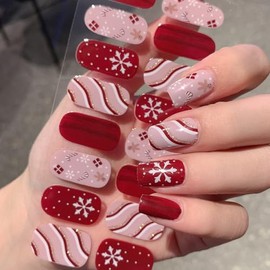 6 Sheets Christmas Nail Polish Strips Cute Xmas Nail Art Stickers Self-Adhesive Snowmen Elk Snowflake Glitter Design Full Cover Nail Sticker Winter Full Wrap Gel Nail Strips Stickers for Holiday Nails