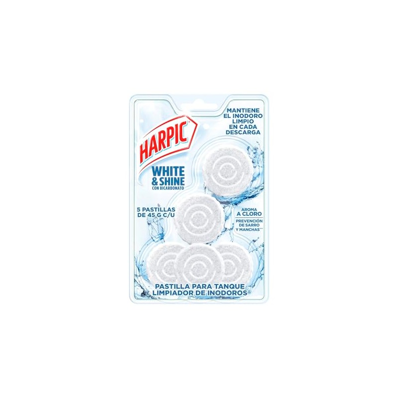 Harpic White & Shine Pastillas Acuaticas con Cloro, 5 piezas