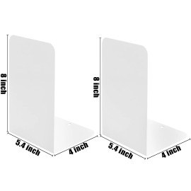 SONNLYH White Metal Bookends 4 Pairs Book Ends for Shelves Book Holders for Family Of...
