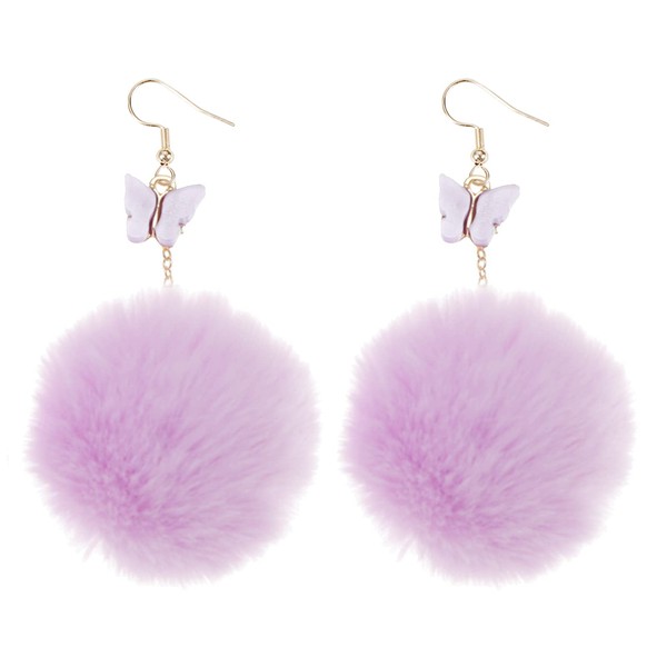 Pom Pom Earrings for Women Butterfly Pom Dangle Earrings Colorful