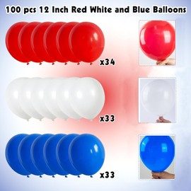 Plliocse Red Blue White Balloons, 100 Pack 12 Inch Red White Blue Party Decorations Balloons for Anniversary Celebrations, Hen Party, Wedding, Birthday Party (Blue White Red Balloons)