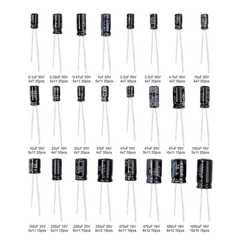 YFFSFDC Electrolytic Capacitors, 24 Types, 500 Pieces, Electronic Parts Bag,