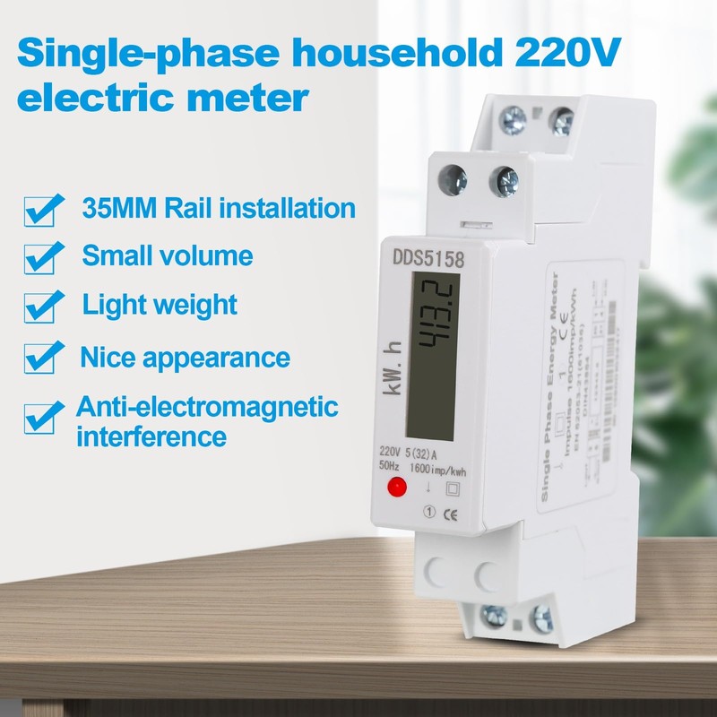 DEWIN Electricity Meter, AC Meter, Single-Phase kWh Counter, DIN Rail