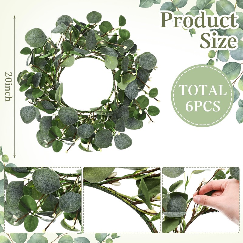 Gandeer Wedding Placemats Set of 6 Artificial Eucalyptus Leaves Place