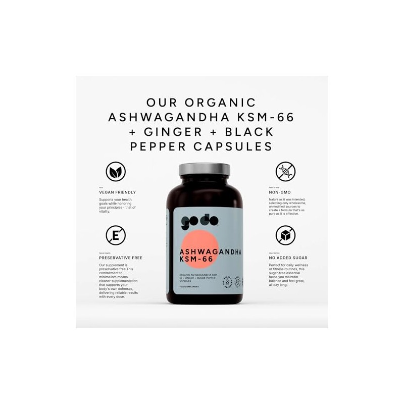 Organic Ashwagandha KSM-66 Capsules 3-in-1 Complex - Black Pepper +