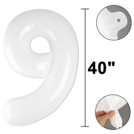 40 Inch White 9 Balloon Translucent Number Balloons 9th Giant Birthday Decorations for Boys Girls,19th 29th White Birthday Wedding Party Decorations Supplies
