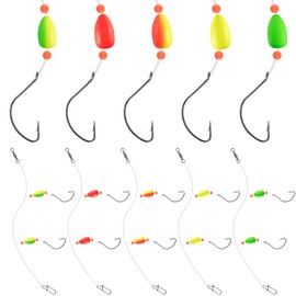 Alwonder 5PCS Pompano Rigs Surf Fishing Rigs with Snell Floats Saltwater Fishing Rigs Live Bait Rigs, Fishing Swivels Duo Lock Snaps Circle Hooks Beach Surf Casting Pier Jetty Fishing Mix Colors