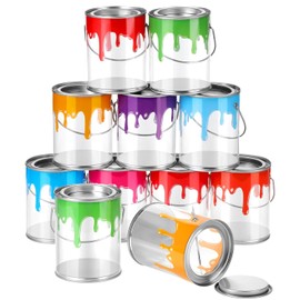 Reallnaive 24 Pcs Art Paint Party Favors Clear Empty Paint Cans Bulk with Lids Mini Size Transparent Plastic Buckets Mini Containers for Party Supplies Treats Candy Crafts DIY Decor, 2.76 x 3.54 Inch