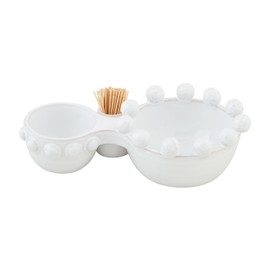 Mud Pie Beaded Double Dip Pick Set, server 4 3/4" x 8 3/4", WHITE