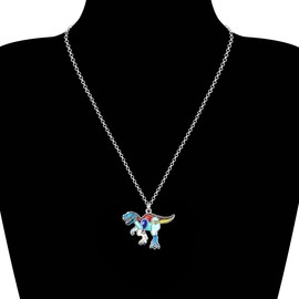 DOWAY Cute Enamel Dinosaur Chain Necklace Triceratops Pendant for Women Girls Tyrannosaurus Rex Gifts, enamel, No Gemstone