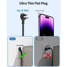 NTONPOWER Flat Plug Extension Cord, Ultra Thin Extension Cord 10FT with 3 AC Outlets and 4 USB Ports(1 USB C), Long Extension Cord with Multiple Outlets, Wall Mount Power Strip for Home Office Dorm