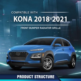 PIT66 Front Bumper Radiator Grille Compatible with Hyundai Kona 2018-2021 86350J9000 Black