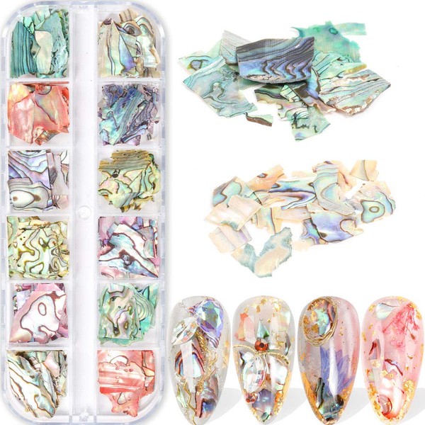 Irregular Abalone Shell Slices 12 Colors Colorful Natural Nail Art Shell Slices Design 3D Nail Art Sequins UV Gel Flake Mermaid Decorations